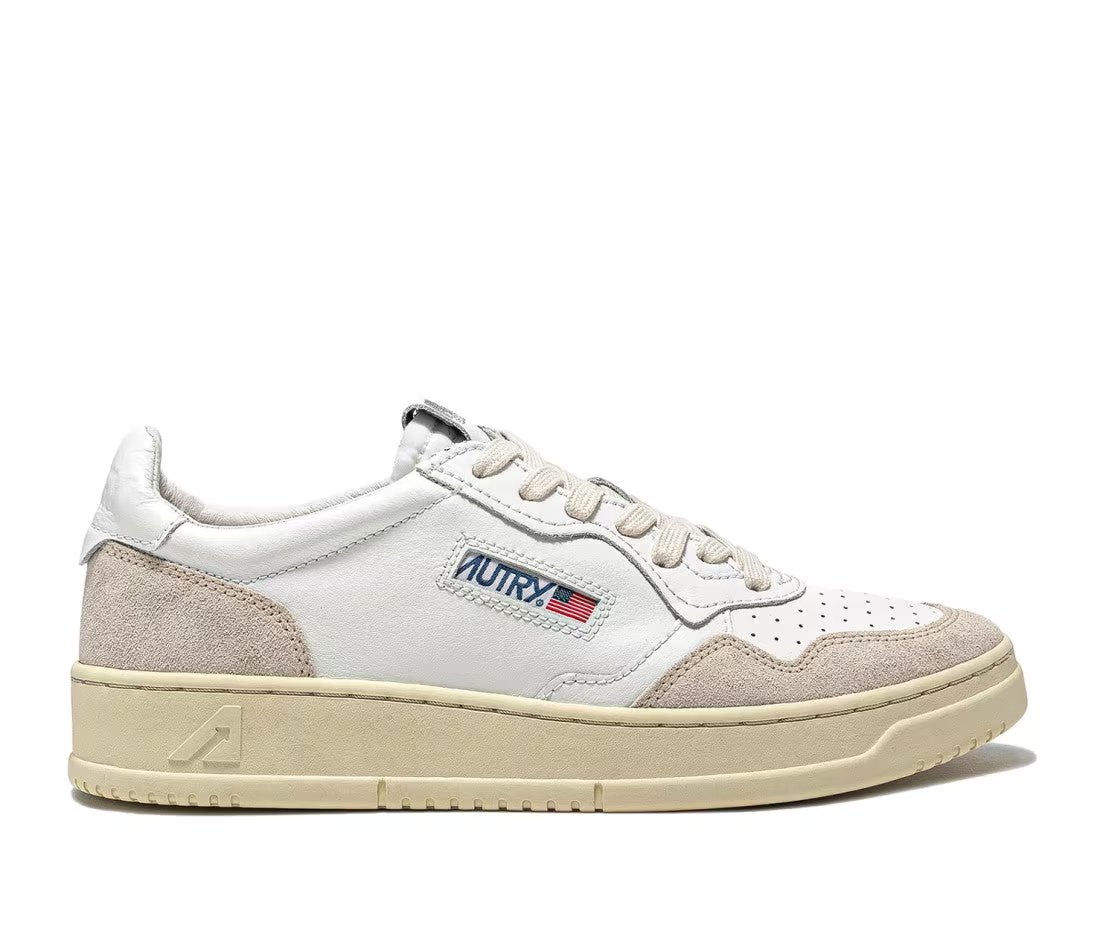 Autry Autry Medalist Leather Low White Beige Suede