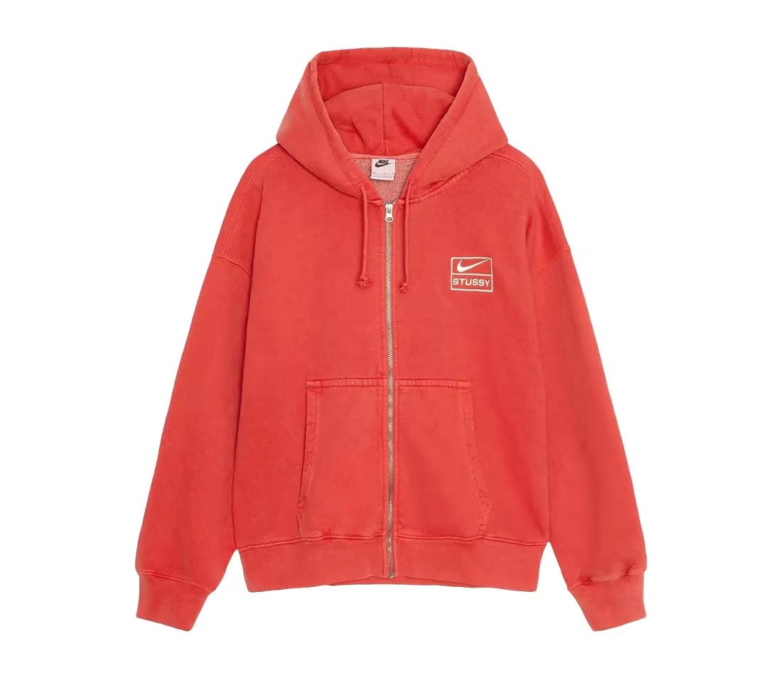 Nike Stussy x Nike Pigment Dyed Fleece Zip Hoodie Habanero Red