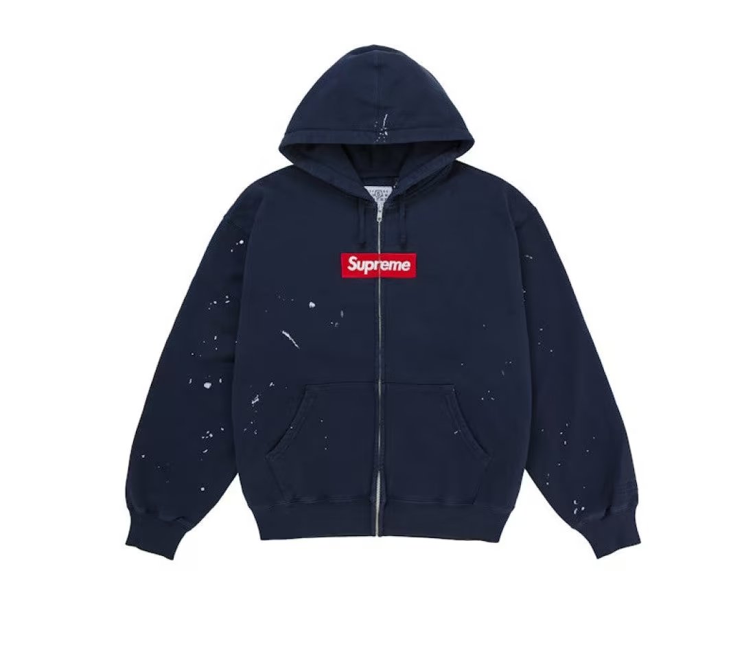 Supreme MM6 Maison Margiela Box Logo Zip Up Hooded Sweatshirt Navy — vue principale