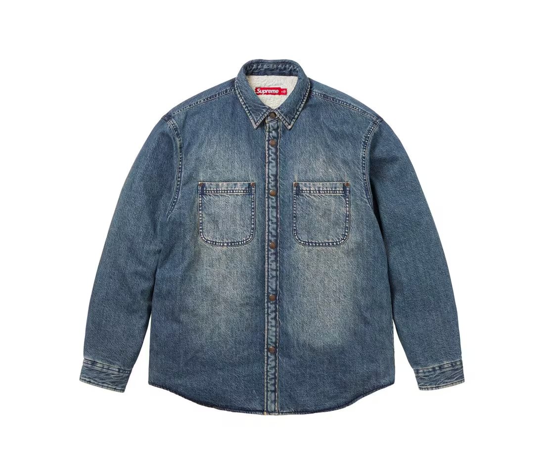 Supreme Supreme Shearling Lined Denim Work Shirt Overdyed Blue