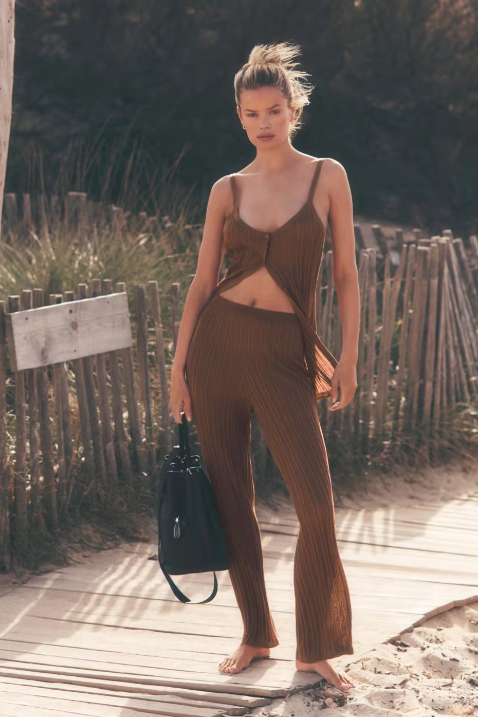 Sweater High-Waist Sunlit Straight Leg Pant - Sun Kissed Brown — vue principale