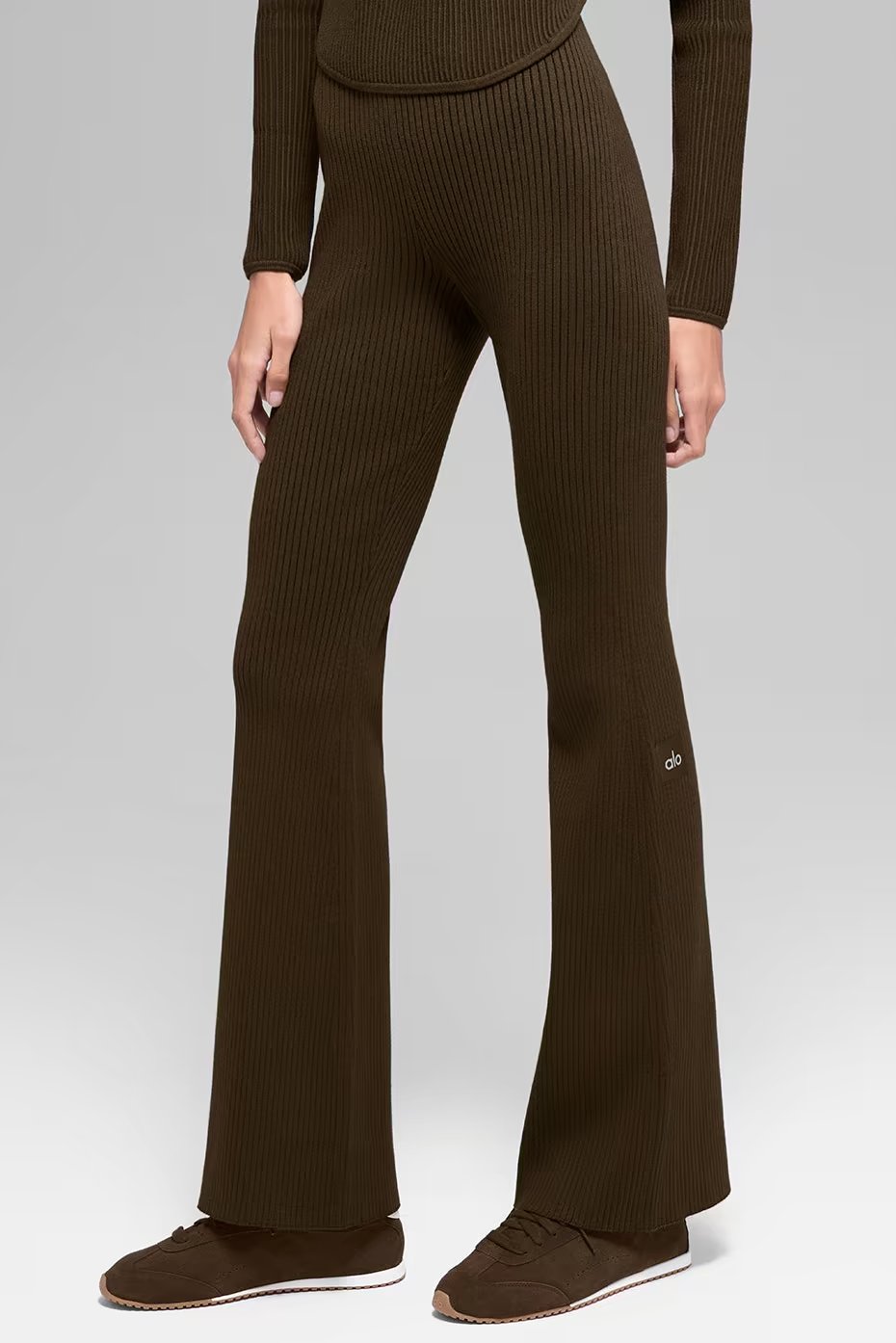 Denim Knit High-Waist Flare Pant - Espresso/Black — vue principale