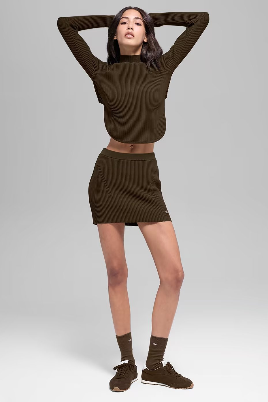 Denim Knit High-Waist Skirt - Espresso/Black — vue principale