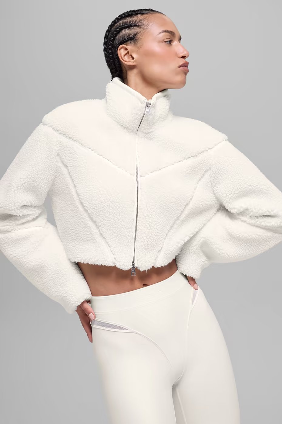 Sherpa Cropped Slope Side Jacket - Ivory — vue principale