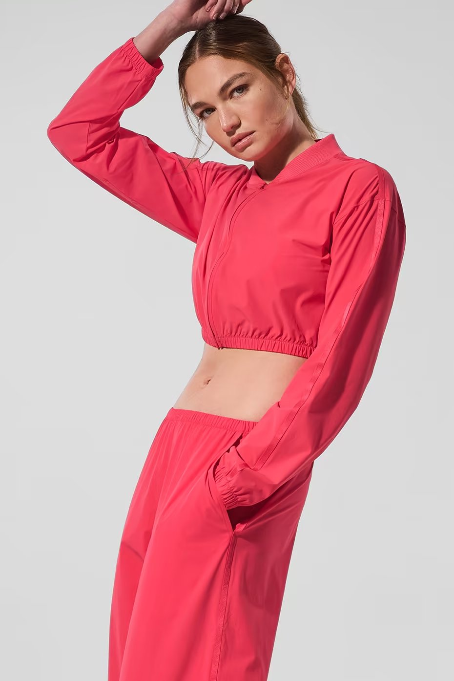 Cropped Breezy Full-Zip Cover Up - Candy Red — vue principale