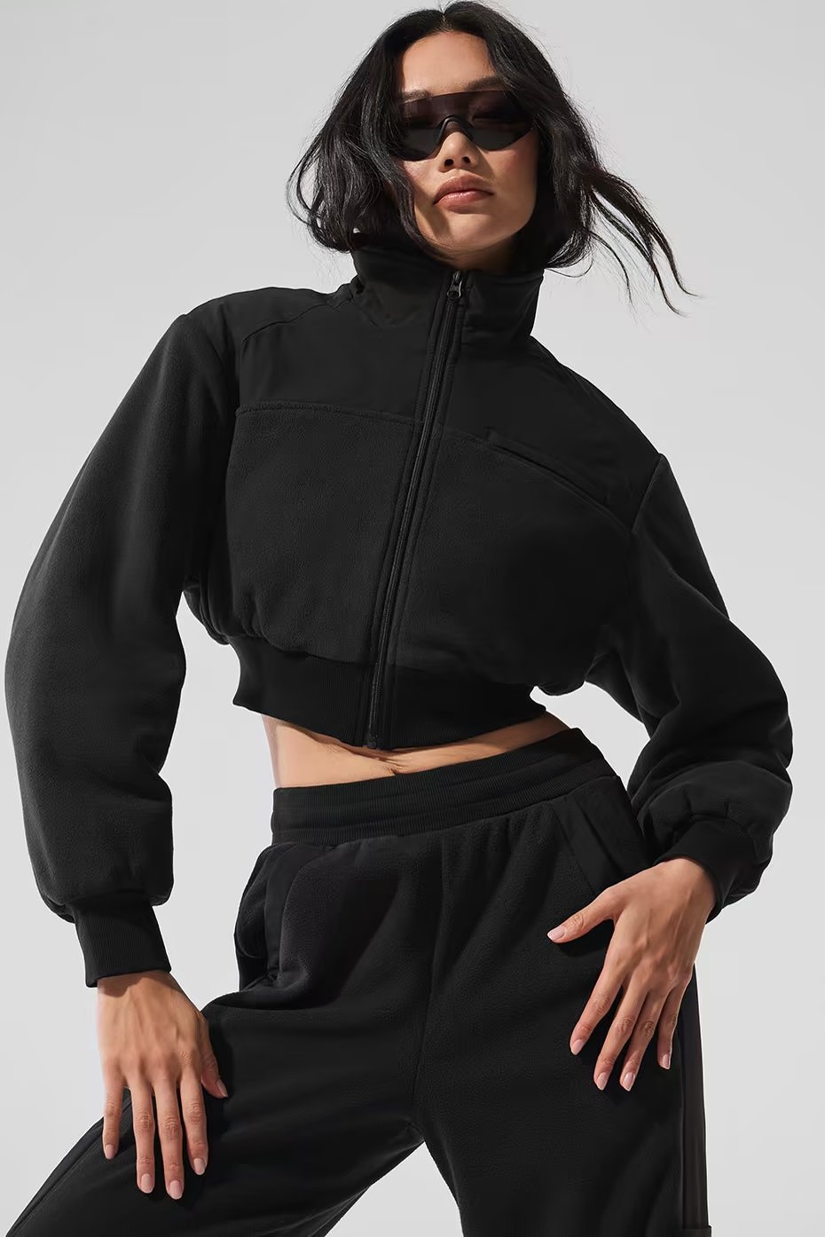 Polar Fleece Cropped Wintry Mix Jacket - Black — vue principale
