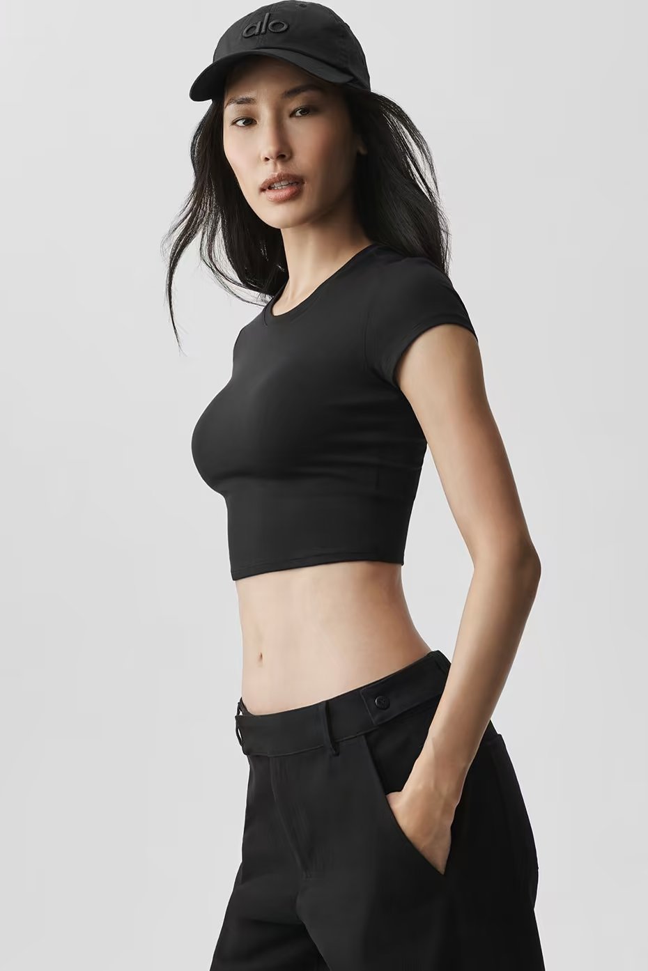 Alo Yoga Alosoft Crop Finesse Short Sleeve - Black